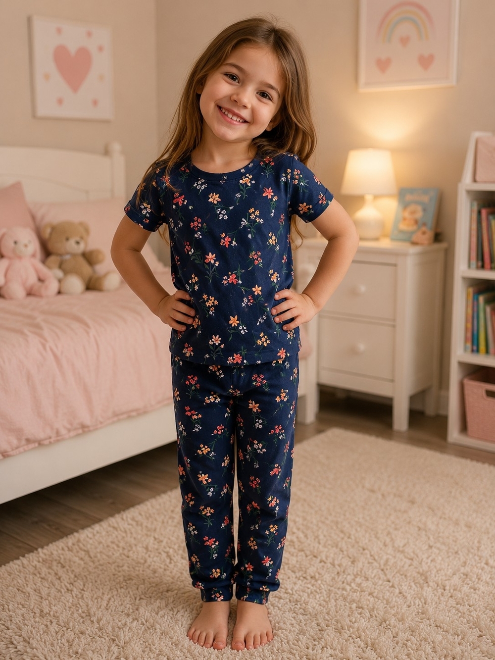 Old Navy Navy Floral Short Sleeve Pajama Set
